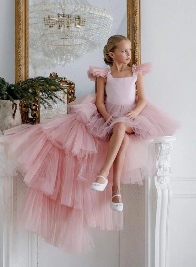 Take Two Girls Pink Tulle Sleeveless Mini Dress with Tail